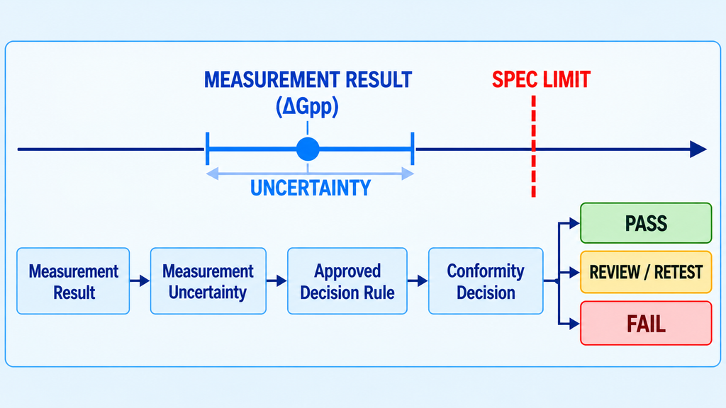 RF PA gain flatness measurement uncertainty and approved decision rule for conformity assessment