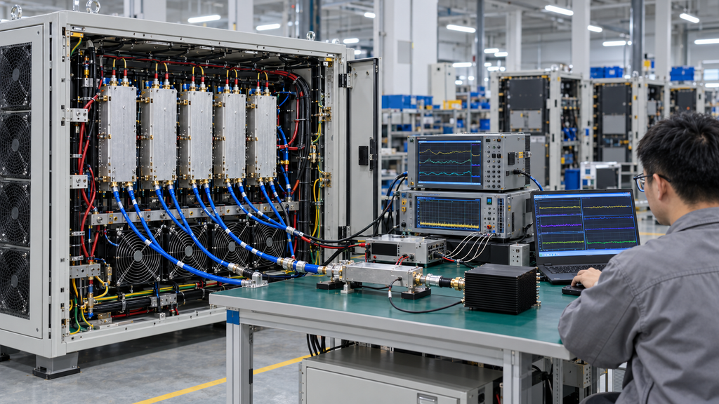 Simultaneous RF PA fault test with synchronized measurement and event records