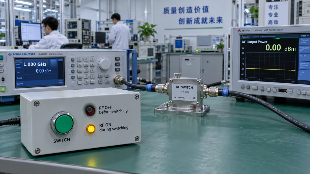 RF switch hot-switching test with RF power present during the switching operation